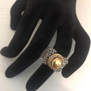Two-Tone Textured Statement Ring - Gold Center
